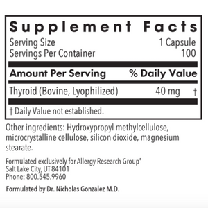Thyroid Natural Glandular Other Supplements Allergy Research Group
