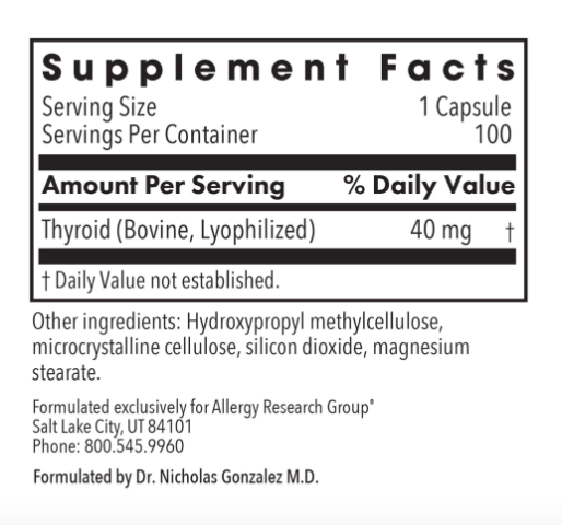 Thyroid Natural Glandular Other Supplements Allergy Research Group