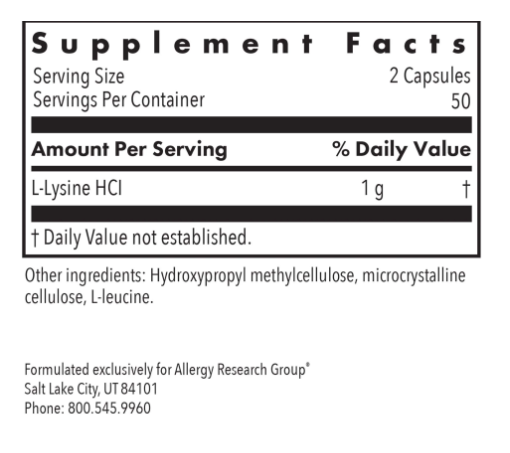 L-Lysine 500mg Daily Benefit,Other Supplements Allergy Research Group